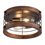 wochos Farmhouse Flush Mount Ceiling Light, 12.6 Inch 2-Light Metal and Wood Close to Ceiling Light Fixture, Rustic Drum Semi Ceiling Light for Kitchen, Dining Room, Living Room, Hallway, Entryway wochos