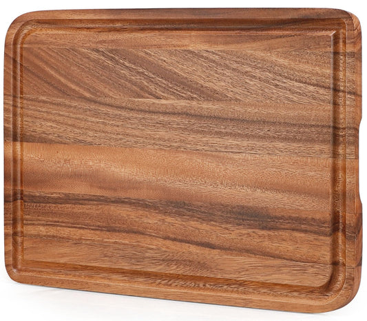 Acacia Wood Cutting Board for Kitchen - Caperci Organic Wooden Chopping Serving Board with Deep Juice Groove for Meat (Butcher Block) Veggies, Fruit and Cheese, 17 x 12"