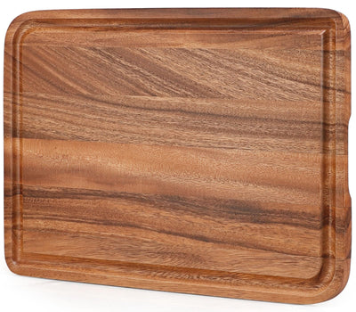 Acacia Wood Cutting Board for Kitchen - Caperci Organic Wooden Chopping Serving Board with Deep Juice Groove for Meat (Butcher Block) Veggies, Fruit and Cheese, 17 x 12"