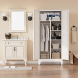 XIUSVON Metal armoire Wardrobe Closet with Hanging Rod,71'' Metal Wardrobe Cabinet with 2 Doors and 2 Adjustable Shelves, Bedroom armoires,Laundry Room cabinets,armario de ropa Closet(Modern, White) XIUSVON