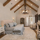 20" Farmhouse Chandelier, 5-Light French Country Drum Chandelier Over Table, Wood Chandelier for Kitchen Island Dining Room Entryway Chords Attic