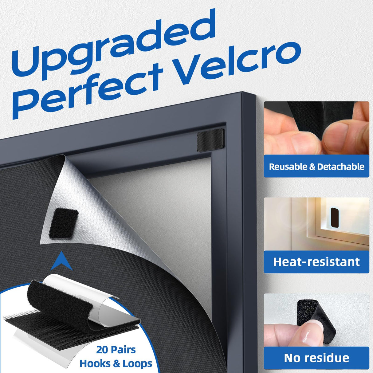 Blackout Curtains for Bedroom, 39" x 58" Portable Black Out Blinds with 20 Sets Hook & Loop Strips for 100% Blackout Window Film, Temporary Black-out Shades for Windows Cover Nursery Travel RV- Blacks Tlany