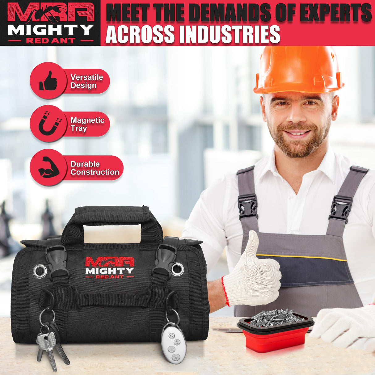 Mighty Red Ant Tool Roll - Tool Bags | Roll Up Tool Bag | Tool Bag Organizer | Tool Roll Up Bag W/5 Large Pouches | Tool Roll Bag for Men | Rolling Tool Bag | Gifts for Dad | Heavy Duty Tool Bag Mighty Red Ant