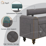 51" Ottoman with Storage, Storage Ottoman Bench with Upholstered Backrest, Tufted Entryway Bench with Curved Arm Support, End of Bed Bench with LED Lights,Storage Bench for Bedroom,Living Room,Grey Tagafi