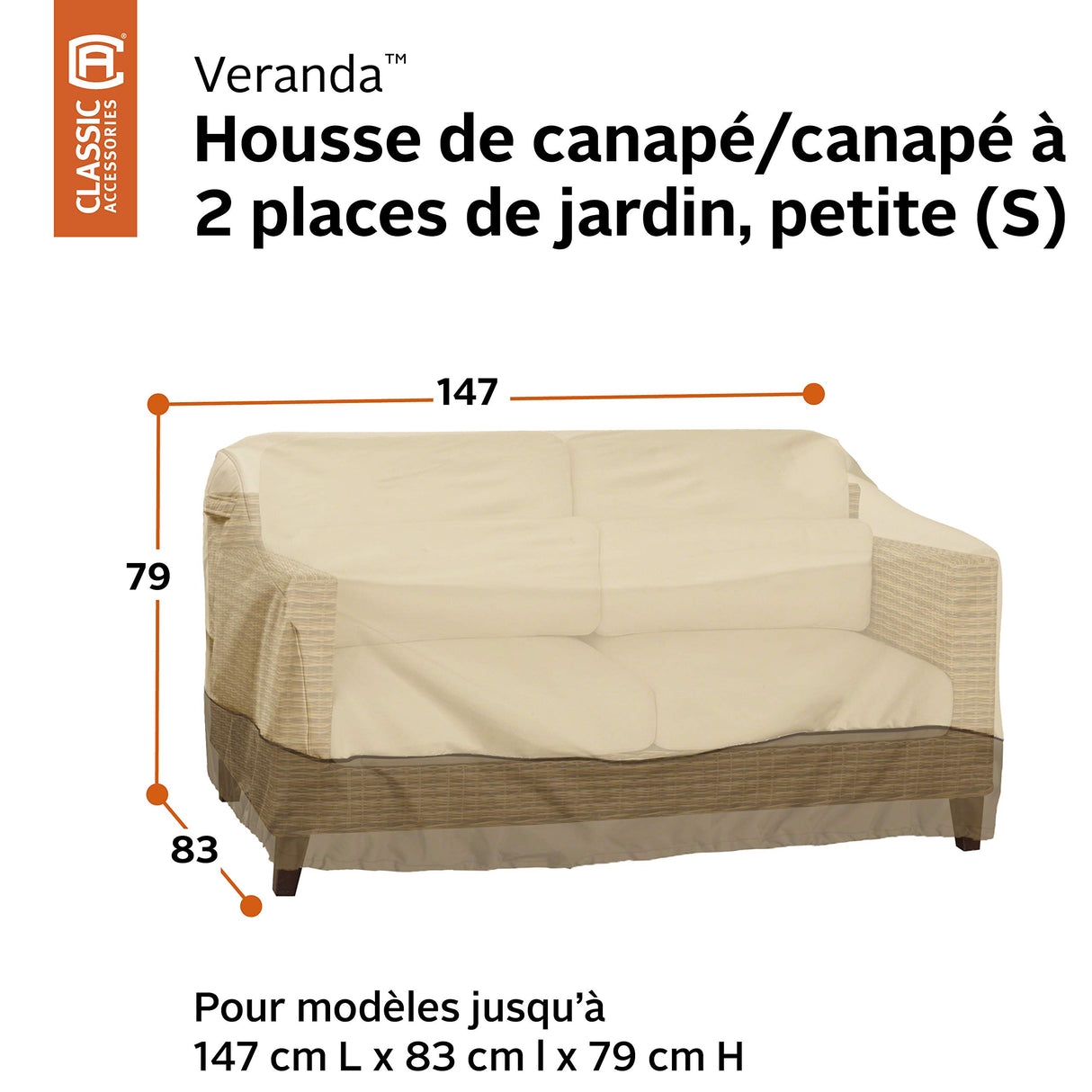 Classic Accessories Veranda Water-Resistant Patio Sofa/Loveseat/Bench Cover, 58 x 32.5 x 31 Inch, Patio Furniture Covers Classic Accessories