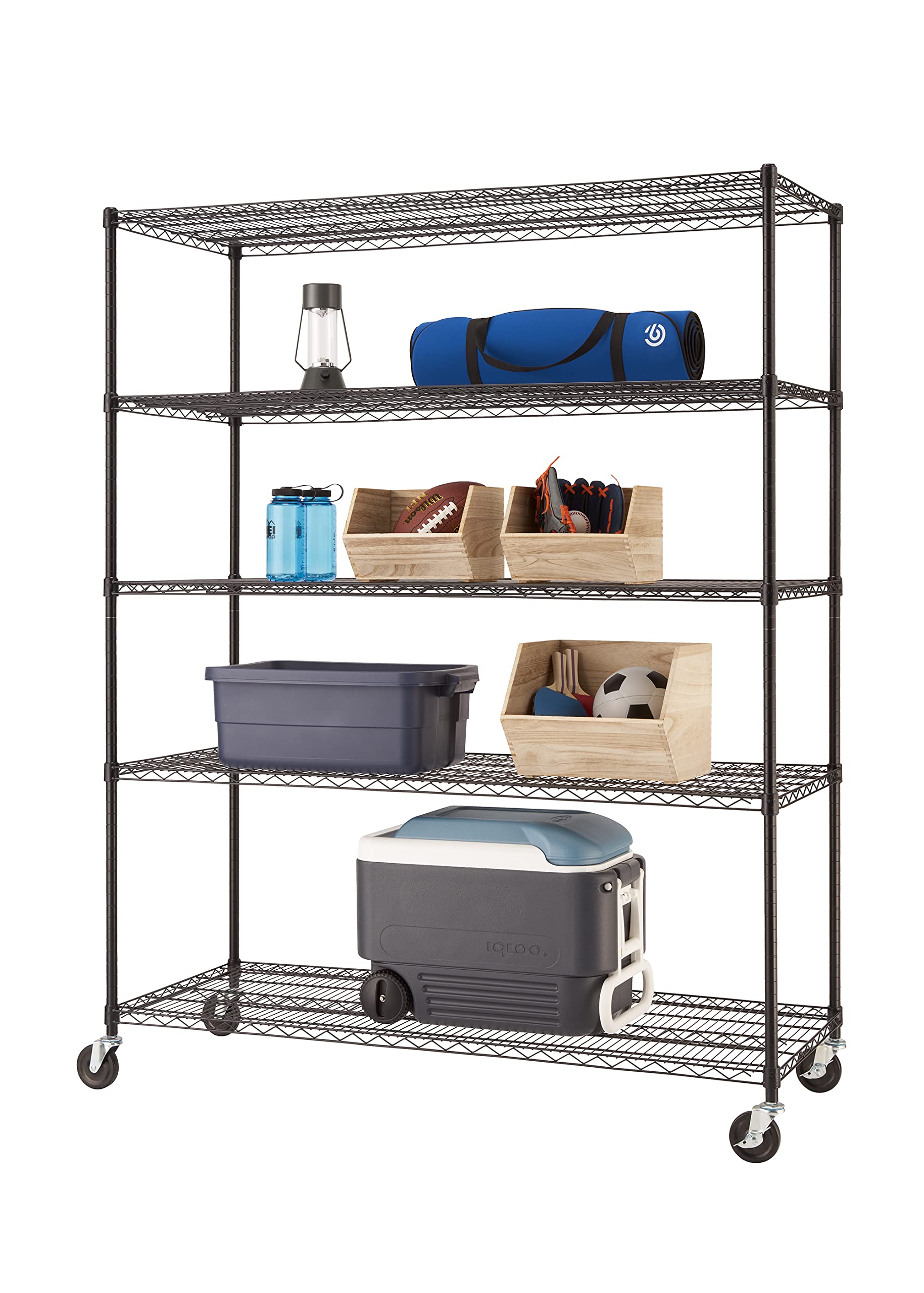 TRINITY Basics 5-Tier Adjustable Wire Shelving with Wheels for Kitchen Organization, Garage Storage, Laundry Room, NSF Certified, 600 to 2250 Pound - WoodArtSupply