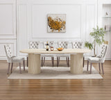 63"-94" Large Extendable Dining Room Table Set for 10, 11-Piece Oval Dining Table Set with 10 Beige Upholstered Chairs, Space Saving Farmhouse Expandable Kitchen Table Set with Fluted Wood Base Pvillez