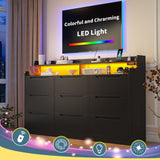 DurayLoly Modern Dresser for Bedroom with LED Light, 9 Drawer Black Dresser with Charging, Wooden Chest of Drawers, Large TV Stand for Bedroom DurayLoly