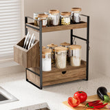 Aollewoiti 2-Tier Bathroom Counter Organizer with Drawer and Basket, Wood Countertop Organizer for Storage, Skincare Organizers for Vanity, Counter Shelf for Bathroom Organization(Dark Brown) Aollewoiti