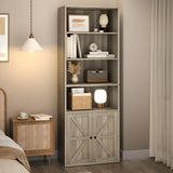 IDEALHOUSE Bookcase with Doors Industrial Bookshelf 11.8in Depth Display Storage Shelves 71.4in Tall Farmhouse Bookcases Wooden 6 Shelf Bookshelvels for Bedroom, Living Room, Home Office, Grey IDEALHOUSE