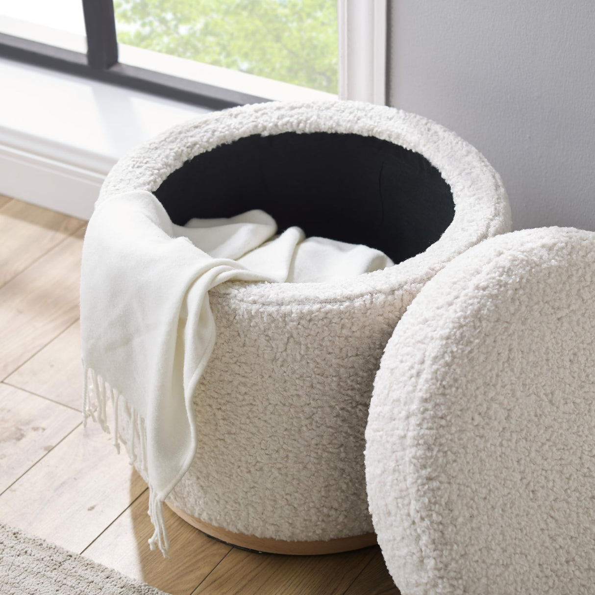 Linon Home Décor Cream Sherpa Round Storage Wooden Base by Linon Lexington Ottoman (AMZN2305) Linon