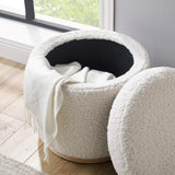 Linon Home Décor Cream Sherpa Round Storage Wooden Base by Linon Lexington Ottoman (AMZN2305) Linon