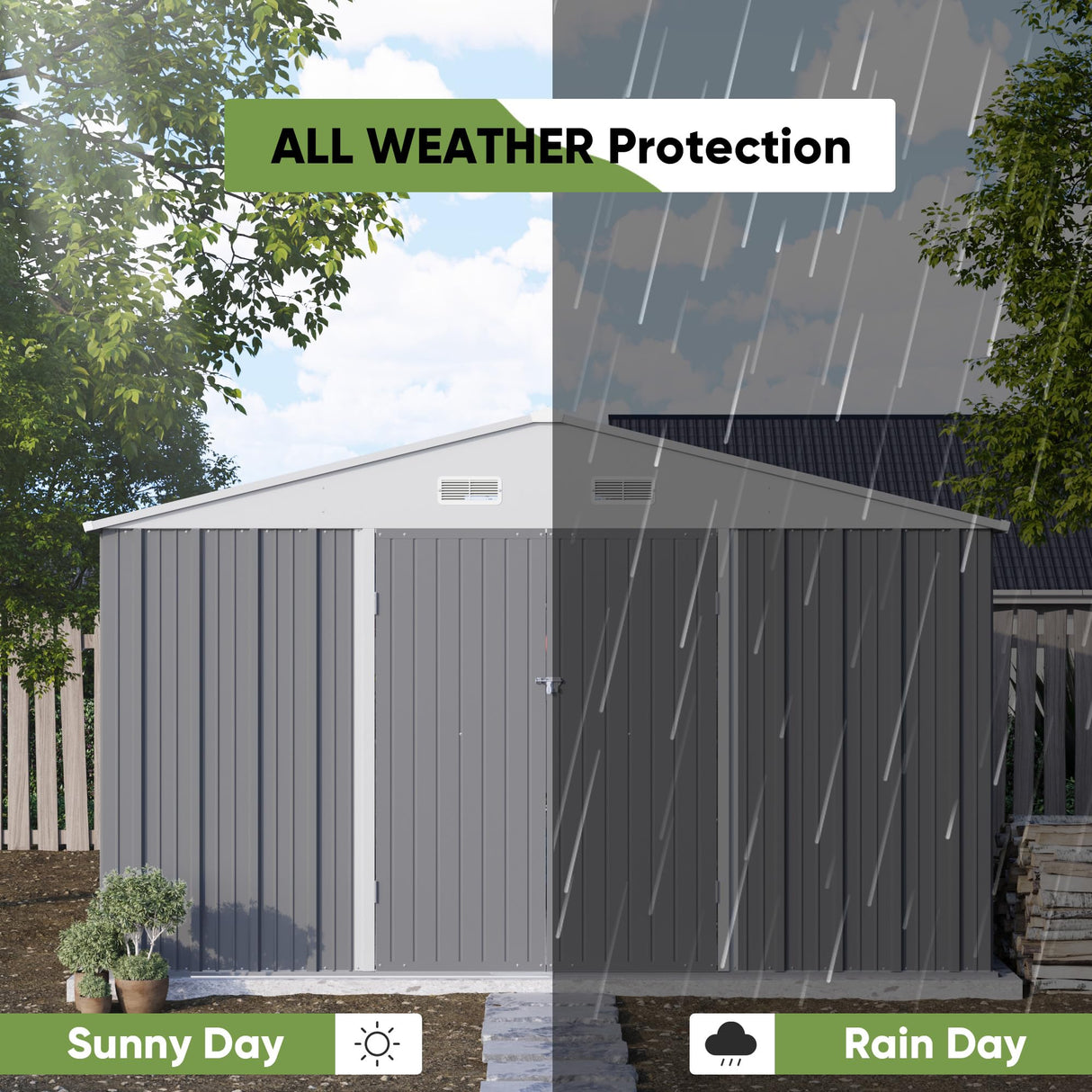 Patiowell 10' x 10' Metal Storage Shed for Outdoor, Steel Yard Shed with Design of Lockable Doors, Utility and Tool Storage for Garden, Backyard, Patio, Outside use, Grey Patiowell