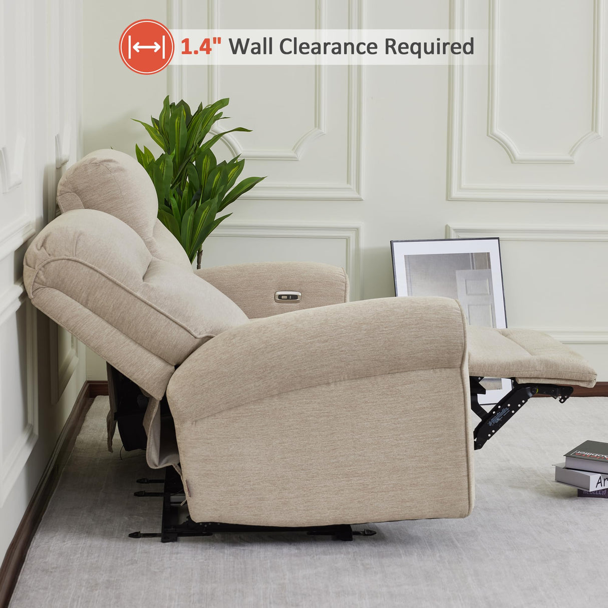 MCombo 64.6" Wall Hugger Power Loveseat Recliner Sofa with USB Ports, Reclining Loveseat for Small Spaces Living Room RV, Fabric PR635M1 (Beige) MCombo