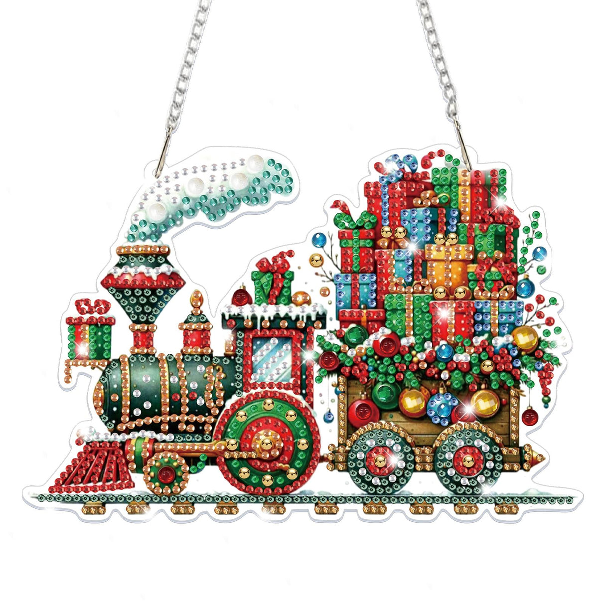 Bowetile Christmas Train Diamond Art Hanging Kits for Adults Kids, Diamond Art Suncatchers, 5D Special Shape Diamond Painting Pendant Window Ornament Christmas Gifts for Home Door Wall Decor Bowetile