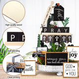 Tatuo 13 Pcs Religious Tiered Tray Decor Set Faith Wooden Table Decor Christian Farmhouse Decorations Rustic Faith Pray Cross Wood Block Signs for Home Church Tabletop Centerpieces Easter Decor Tatuo