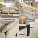 COPIAE 89” Futon Sofa Bed, Velvet Fabric Comfy Futon Couch Bed with 2 Square Pillows, Convertible Sleeper Sofa with Adjustable Backrest& Armrests, Modern Loveseat Sleeper for Living Room, Beige COPIAE