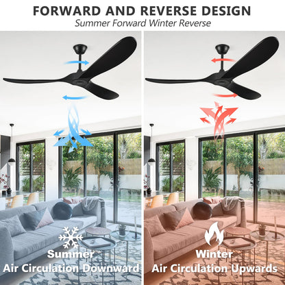 BOOSANT 60" Ceiling Fans Without Light, Solid Wood Ceiling Fan with Remote Control and Quiet DC Motor, Ceiling Fan no Light 3 Blades, Outdoor Ceiling Fans for Patios without Lights