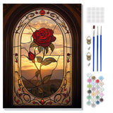 DOMROM Framed Paint by Numbers Kit for Adults Beginners with Wooden Easel, DIY Rose Paint by Number Kit on Canvas, DIY Oil Painting Kits for Home Wall Decor Gift 12x16inch DOMROM