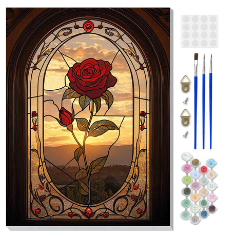 DOMROM Framed Paint by Numbers Kit for Adults Beginners with Wooden Easel, DIY Rose Paint by Number Kit on Canvas, DIY Oil Painting Kits for Home Wall Decor Gift 12x16inch DOMROM