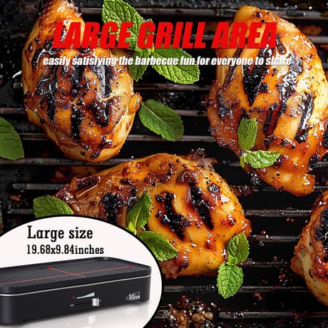 Upgrade Version - Artestia 1800W Electric Outdoor Grill with Lid Indoor Smokeless BBQ Grills with Temperature Control Portable Removable Stand Grill for Cooking, BBQ Party, Family Artestia