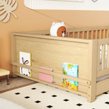 Mirightone Twin Size Montessori Floor Bed with Rails and Storage Bookcase in Natural Mirightone