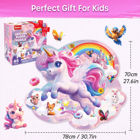 SYNARRY Unicorn Floor Puzzles for Kids Ages 4-6, Large 45 Piece Floor Puzzles for Kids Ages 4-8, Puzzles for Toddlers 2-4, Unicorn Toys Gifts for 3 4 5 6 7 8 Year Old Girls SYNARRY