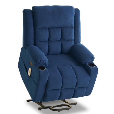 Power Lift Chair Recliners for Elderly with Heat and Massage, Recliner Chairs for Adults, Upgraded Fabric Recliner with USB & Type-C Charge Port, Cup Holders, L9911(Blue) Sfxingyou