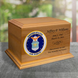 Mainely Urns Air Force Emblem Diplomat Solid Cherry Hardwood Cremation Urn - Solid Wood Urn for Ashes - Made in The U.S.A. - 210 Cubic Inch Capacity Mainely Urns