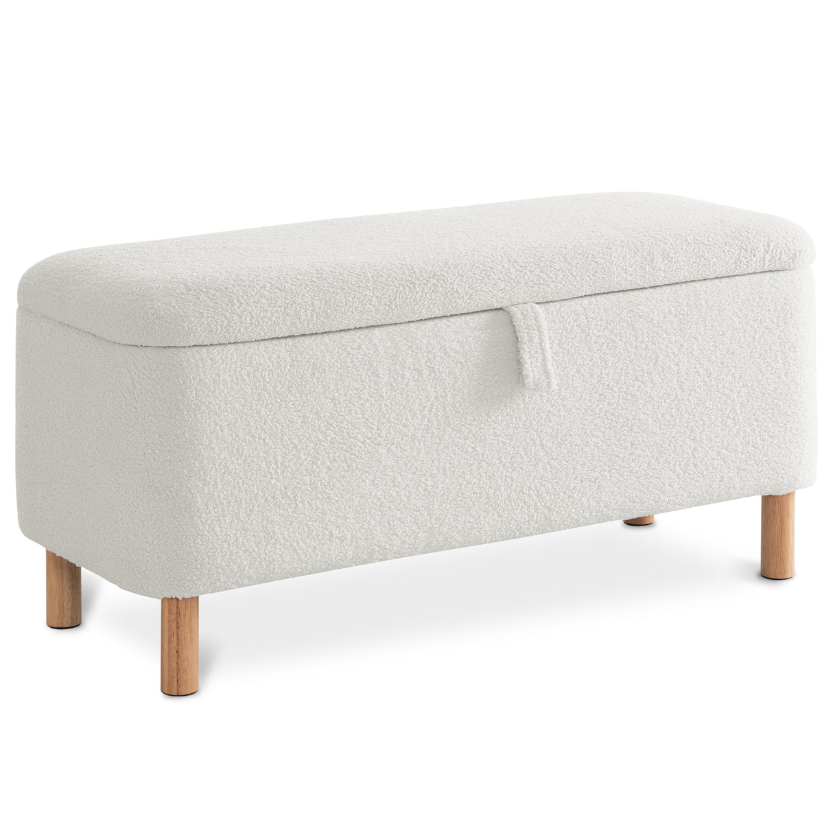Storage Ottoman Bench for Bedroom End of Bed, Boucle Upholstered Padded Storage Bench for Entryway Bed Foot Entryway, Sherpa Rectangle Cushion Shoe Seat Blanket Chest Cute for Living Room, White Comfort Stretch