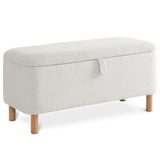 Storage Ottoman Bench for Bedroom End of Bed, Boucle Upholstered Padded Storage Bench for Entryway Bed Foot Entryway, Sherpa Rectangle Cushion Shoe Seat Blanket Chest Cute for Living Room, White Comfort Stretch