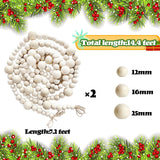 2 PCS Christmas Wooden Beads Garland,14.4Feet Natural Round Craft Bead Garland,Farmhouse Bead Garland for Boho Decorations,Christmas Tree Hanging Decorations Eerrhhaq