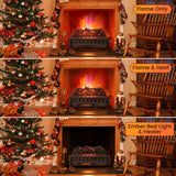 Tangkula 26” Infrared Quartz Electric Fireplace Log Heater with Realistic Pinewood Ember Bed, Electric Fireplace Heater Insert with Overheat Protection, Thermostat, 8H Timer, Remote Control, 1500W Tangkula