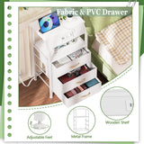 Furnulem Night Stand with Charging Station, 28.3 Inch Tall Bedside Table with PVC Drawers, End Table with USB Ports and Outlets, 3 Fabric Drawer Storage Nightstand for Bedroom, 3 Ways to Use, White Furnulem