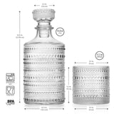 Whiskey Decanter Set for Men, 4 Rocks Drinking Glasses for Spirits, Whiskey, Bourbon, Liquor. Clear Embossed Hobnail Style Decanter Sets Gifts for Men Dad Him -Glavers Glaver's
