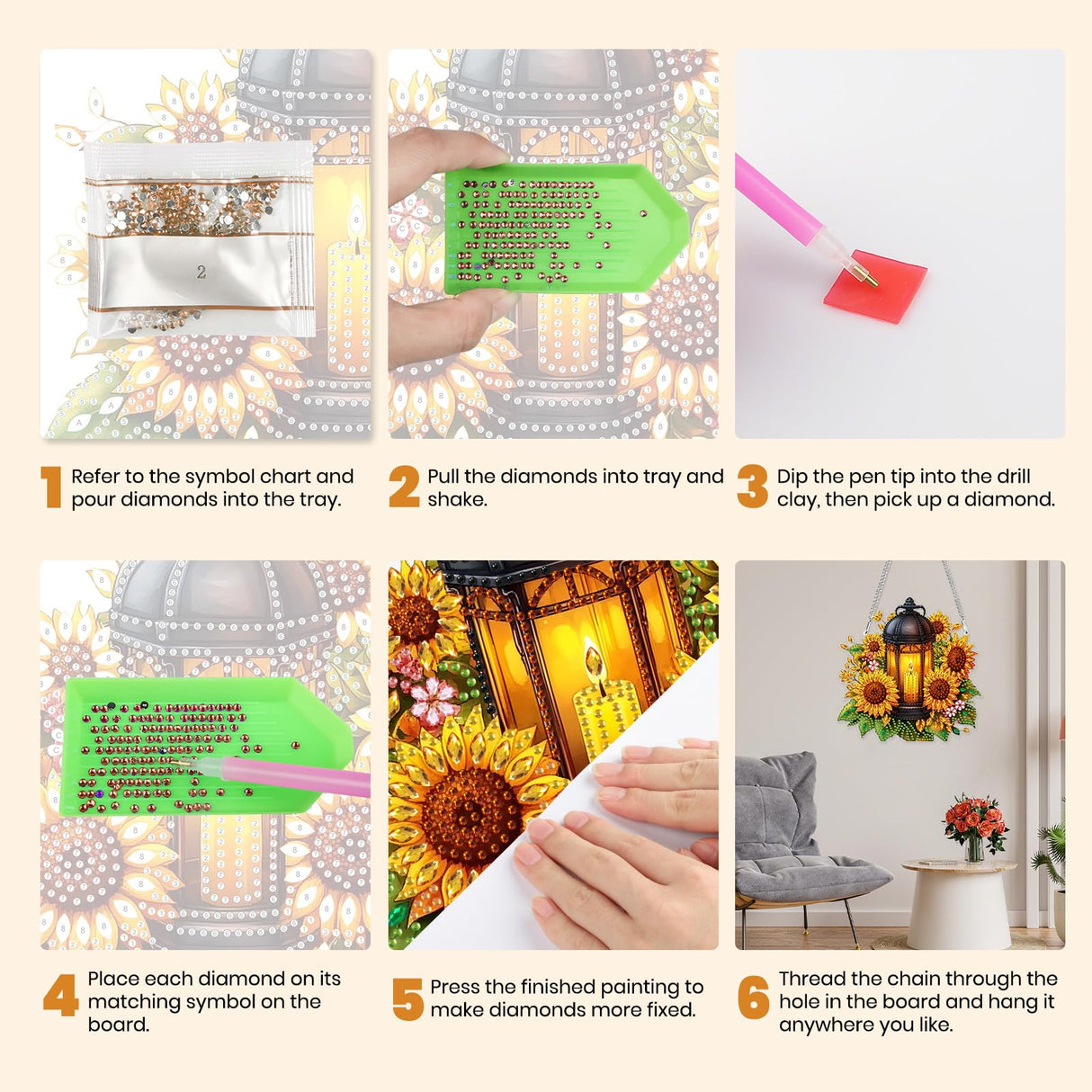 MXJSUA Lantern Sunflowers Special Shaped Hanging Diamond Painting Art Kits for Adults, Crystal Rhinestone Acrylic Gem Art Pendant Ornaments Kit for Home Decoration and Gift MXJSUA
