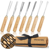 IMOTECHOM 7-Pieces Woodworking Wood Carving Tools Chisel Set with Canvas Bag, Gouges and Carving Chisel Set, Razor Sharp CR-V 60 Steel Blades IMOTECHOM