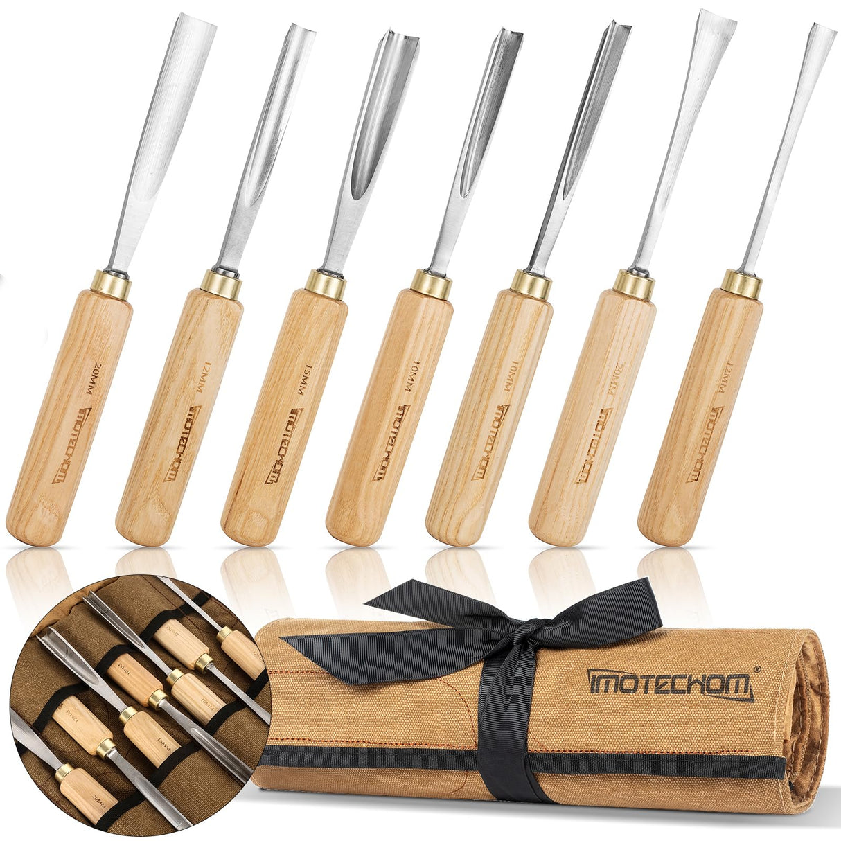IMOTECHOM 7-Pieces Woodworking Wood Carving Tools Chisel Set with Canvas Bag, Gouges and Carving Chisel Set, Razor Sharp CR-V 60 Steel Blades IMOTECHOM