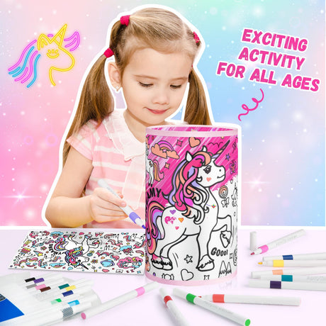 NuuNuy DIY Unicorn Night Light for Girls Room - Paint Your Own Lamp Kit with Bulb & 24 Markers, Dimmable Table Lamp with 3 Colors, Cute Room Decor, Birthday & Christmas Gifts for Girls (Unicorn) NuuNuy