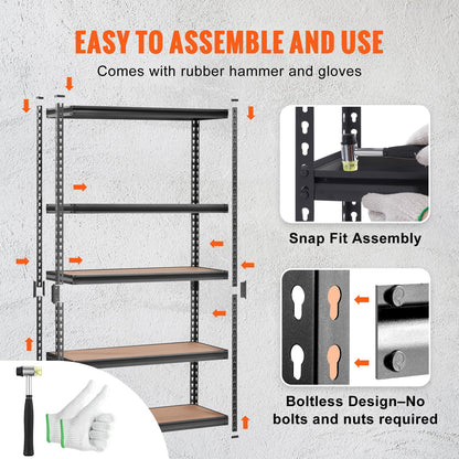 VEVOR Storage Shelving Unit, 5-Tier Adjustable Storage Shelves, 48" L x 24" W x 72" H Heavy Duty Garage Storage Shelves, Metal Shelves for Kitchen Pantry Basement Bathroom Laundry