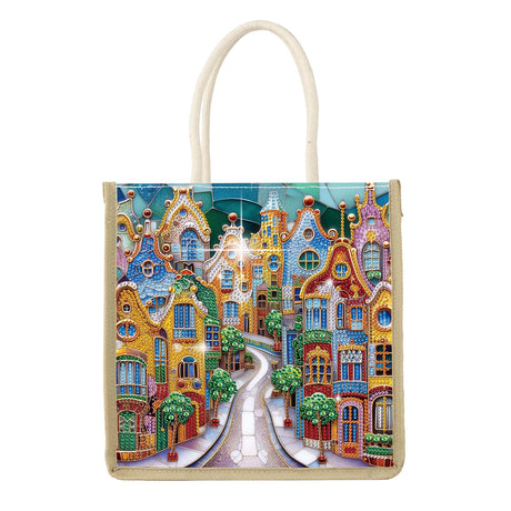 MVVMTOP Diamond Painting Kit Handbag, 5D DIY Colorful Street Scene Pattern Diamond Art Crystal Special Shape Crystal Artificial Canvas Bag, Shopping Storage Tote Gift Large Storage Bag MVVMTOP