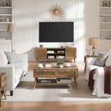 JYED DECOR Modern Entertainment Center for TVs up to 75 inches, Boho TV Console with Storage Cabinet and Open Shelves, Large TV Stand for Living Room, Bedroom, Office, Rustic JYED DECOR