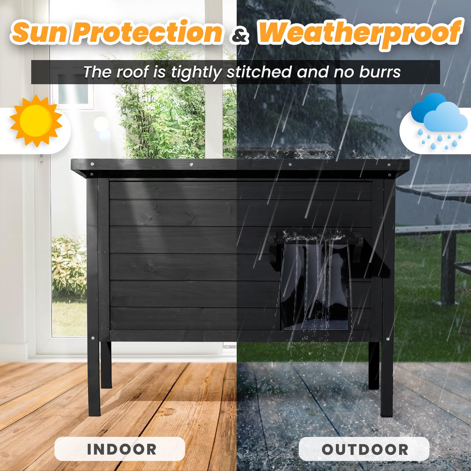 Ciokea Outdoor Cat House Weatherproof, Feral Cat House with Insulated All-Round Foam Wooden Cat Condos for Winter Outside, PVC Door Flaps(Black) - WoodArtSupply