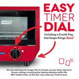 DASH Mini Toaster Oven Cooker for Bread, Bagels, Cookies, Pizza, Paninis & More with Baking Tray, Rack, Auto Shut Off Feature - Red DASH