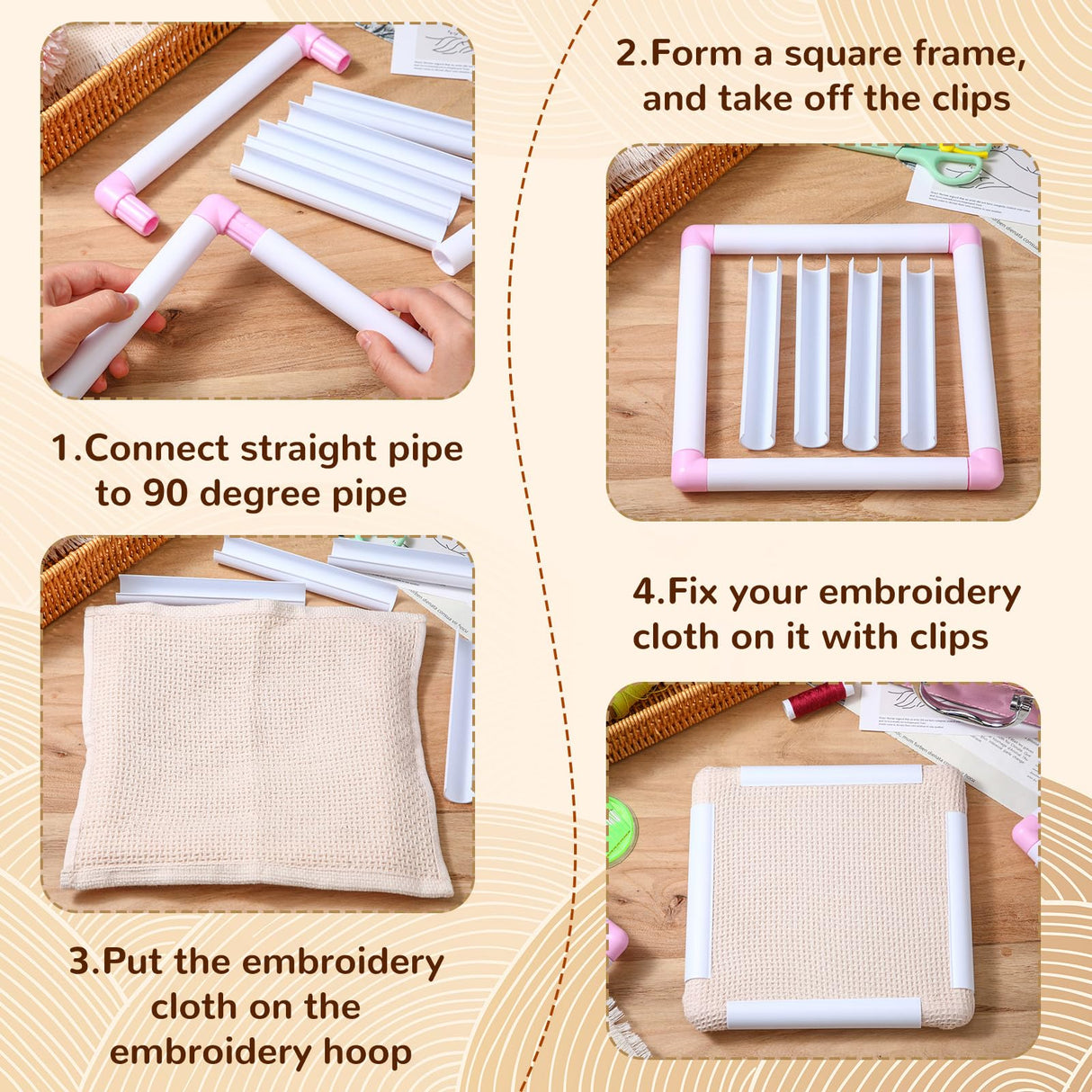 Janinka Embroidery Hoop 3 Pcs Cross Stitch Hoops and Frames White Rectangular Cross Stitch Embroidery Snap Frame DIY Sewing Tool for Quilting Silk-Painting 6 x 6, 8 x 8, 11 x 11 in(Light Purple) Janinka