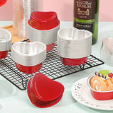 Heart Shaped Cake Pans for Baking with Red Petals, BLVRYVIO 50 Sets Aluminum Cupcake Cups with Lids, 100 ml/ 3.5 Ounces Red Disposable Mini Foil Pans for Valentine's Day Wedding Parties BLVRYVIO