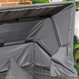 Outsunny 4 Piece Patio Furniture Set with Cushions, PE Rattan Daybed with Retractable Canopy, Outdoor Sectional Sofa Set with Adjustable Backrest, Height Adjustable Coffee Table, Light Gray Outsunny