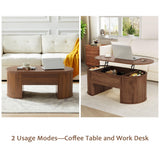QHITTY Fluted Coffee Table with Lifting Top, Oval Wood Lift Top Coffee Table with Hidden Compartment, Mid Century Pull up Center Tables for Living Room, Office - Walnut QHITTY