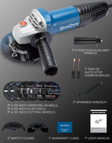 DongCheng Angle Grinder 4-1/2 inch 6.7-Amp Paddle Switch Cut off Tool 11800RPM Electric Grinder Power Tools with Cutting & Grinding Wheels, Flap Discs, Auxiliary Handle for Metal & Rust Removal Dong Cheng