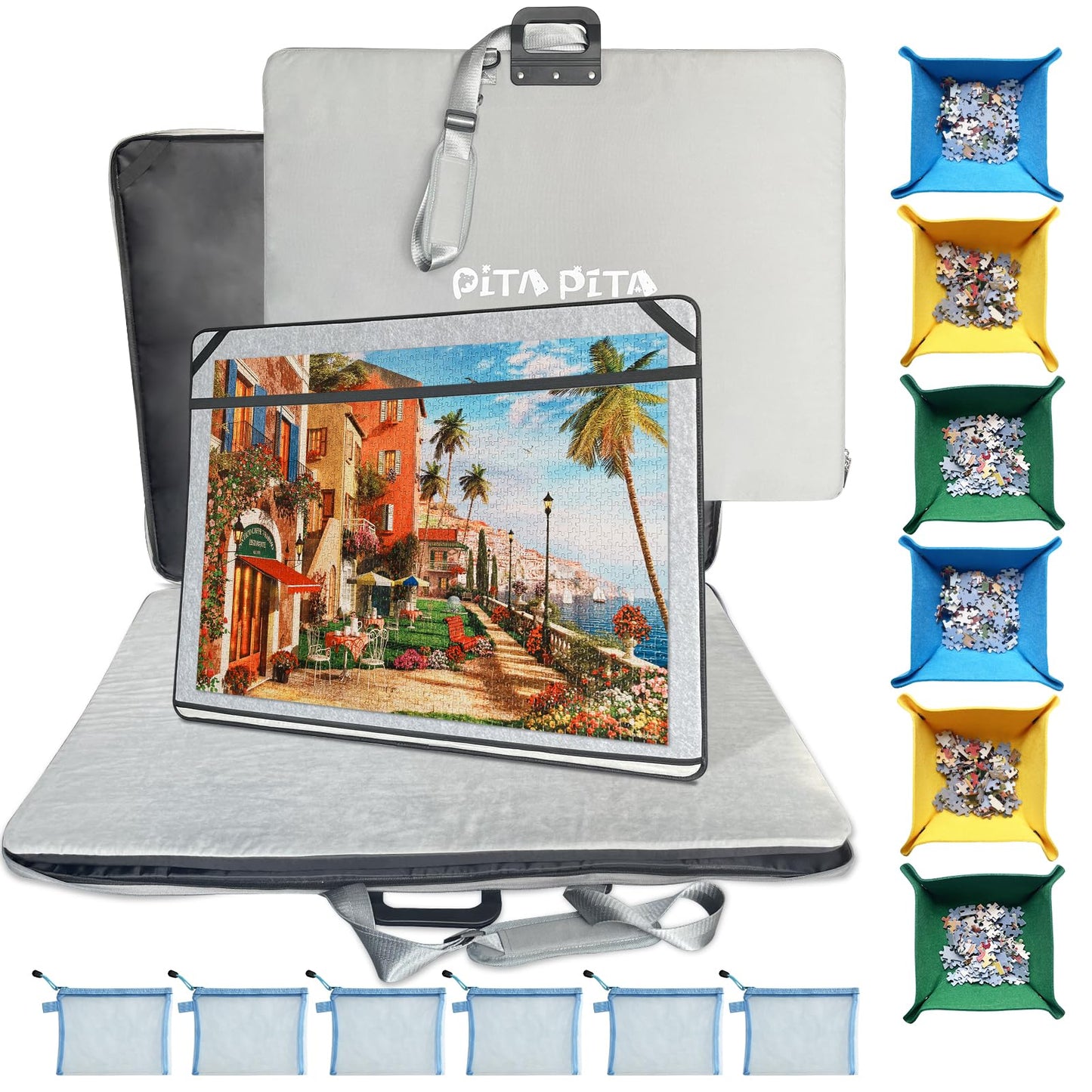 1500 Piece Jigsaw Puzzle Caddy Board - Portable Puzzle Mat with Non-Slip Surface，Puzzle Table Storage with 6 Puzzle Sorting Trays - 27”x 36” for Adults & Kids